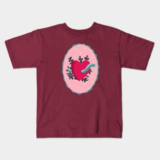 Cameo design with  pink heart, worm and plants Kids T-Shirt